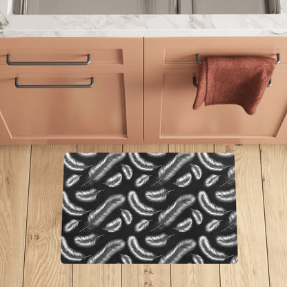 Feather Black White Design Print Kitchen Mat