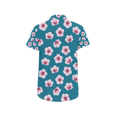 Cherry Blossom Pattern Print Design CB08 Men's Short Sleeve Button Up Shirt