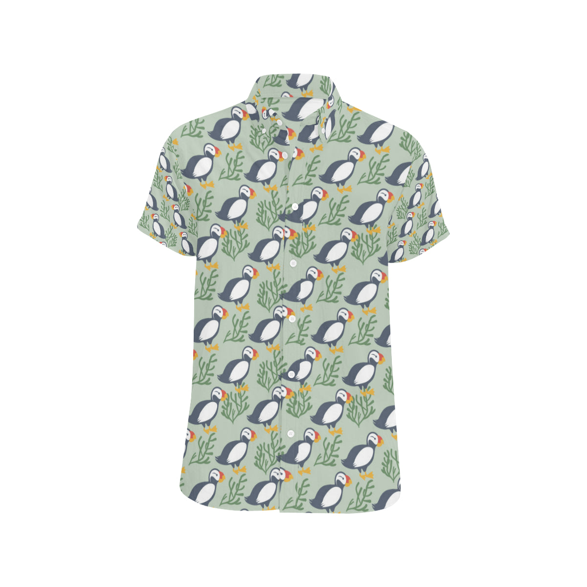 Puffin Pattern Print Design A04 Men's Short Sleeve Button Up Shirt