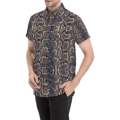 Snake Skin Pattern Print Men's Short Sleeve Button Up Shirt