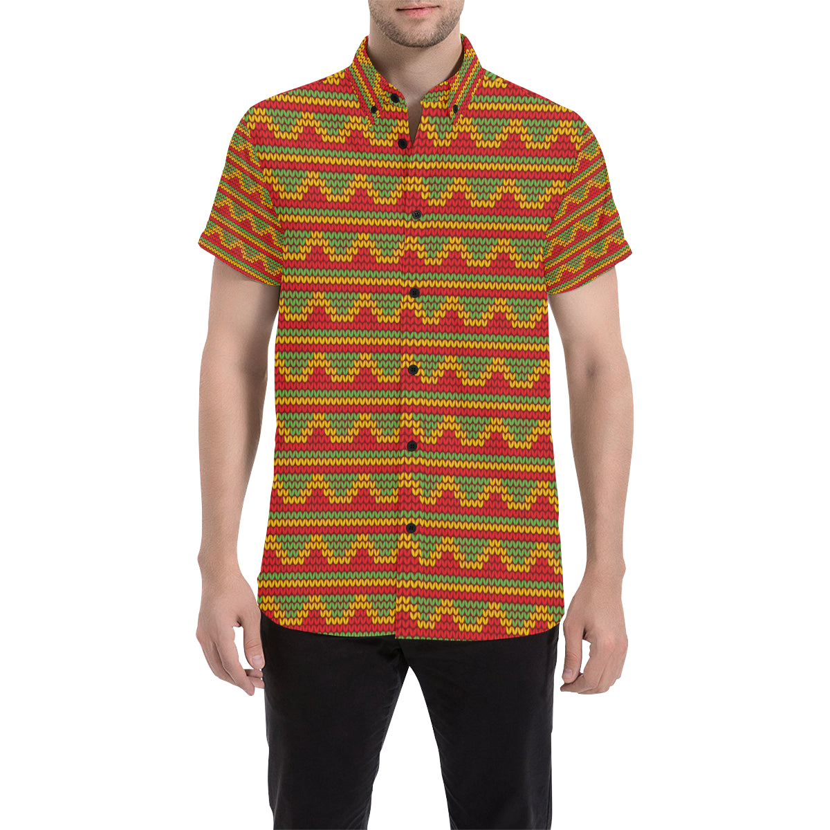Rasta Reggae Color Print Men's Short Sleeve Button Up Shirt
