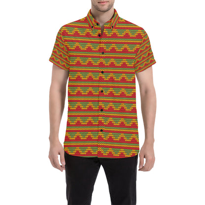 Rasta Reggae Color Print Men's Short Sleeve Button Up Shirt