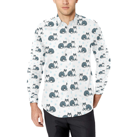 Alaskan Malamute Pattern Print Design 03 Men's Long Sleeve Shirt