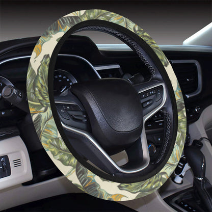 Banana Leaf Pattern Print Design 04 Steering Wheel Cover with Elastic Edge