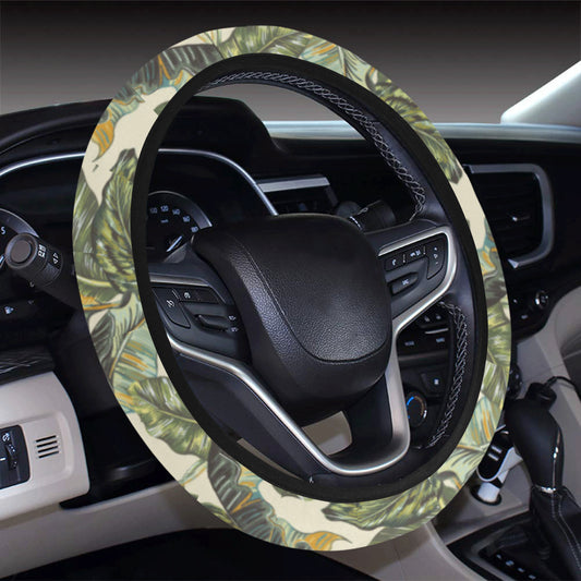 Banana Leaf Pattern Print Design 04 Steering Wheel Cover with Elastic Edge