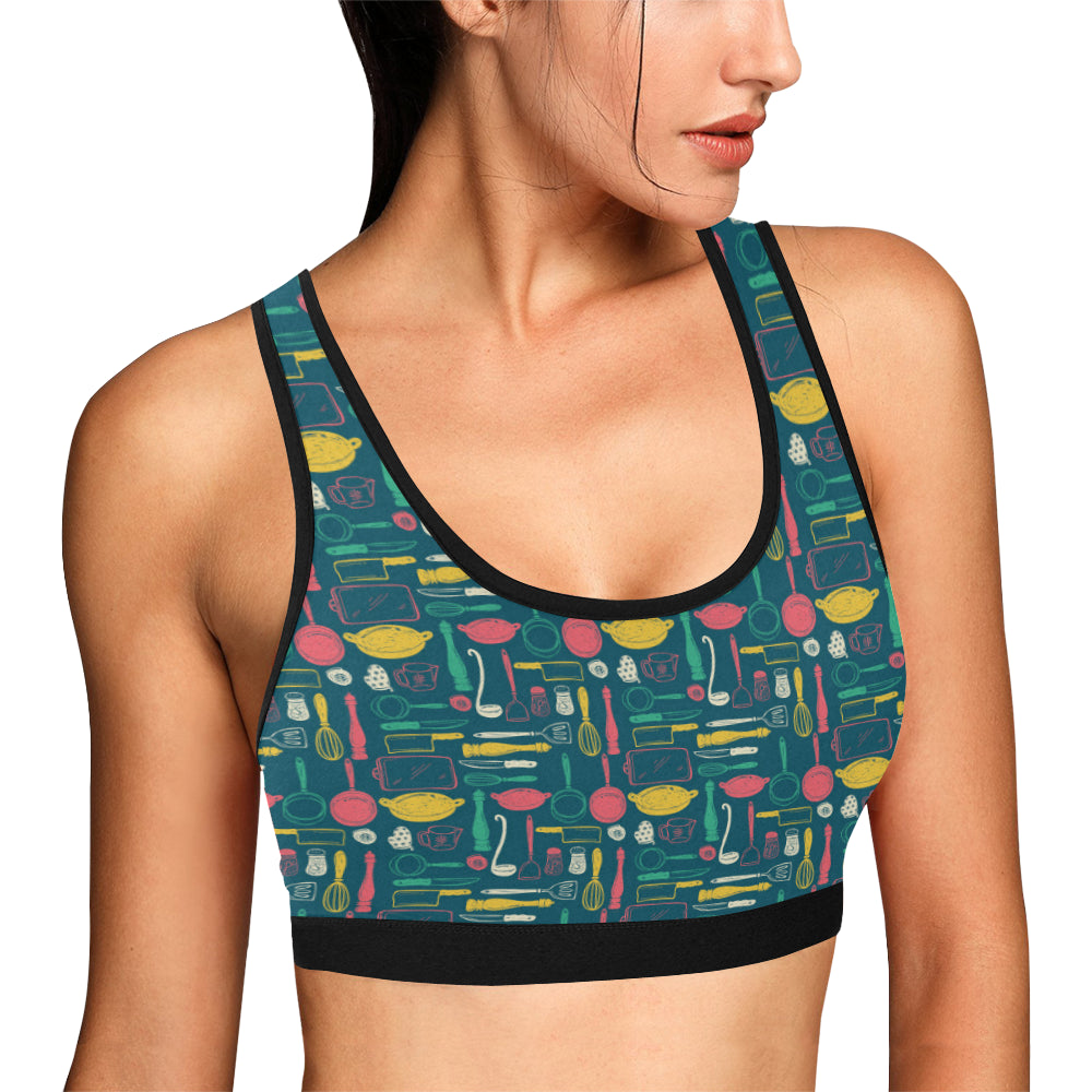 Cooking Kitchen Tools Pattern Print Design 01 Sports Bra