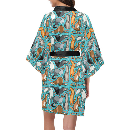 Ferret Pattern Print Design 03 Women's Short Kimono