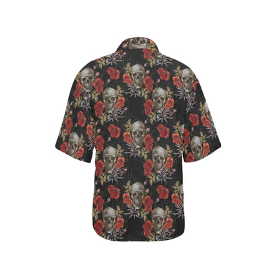 Spider Web Skull Rose Print Design LKS305 Women's Hawaiian Shirt