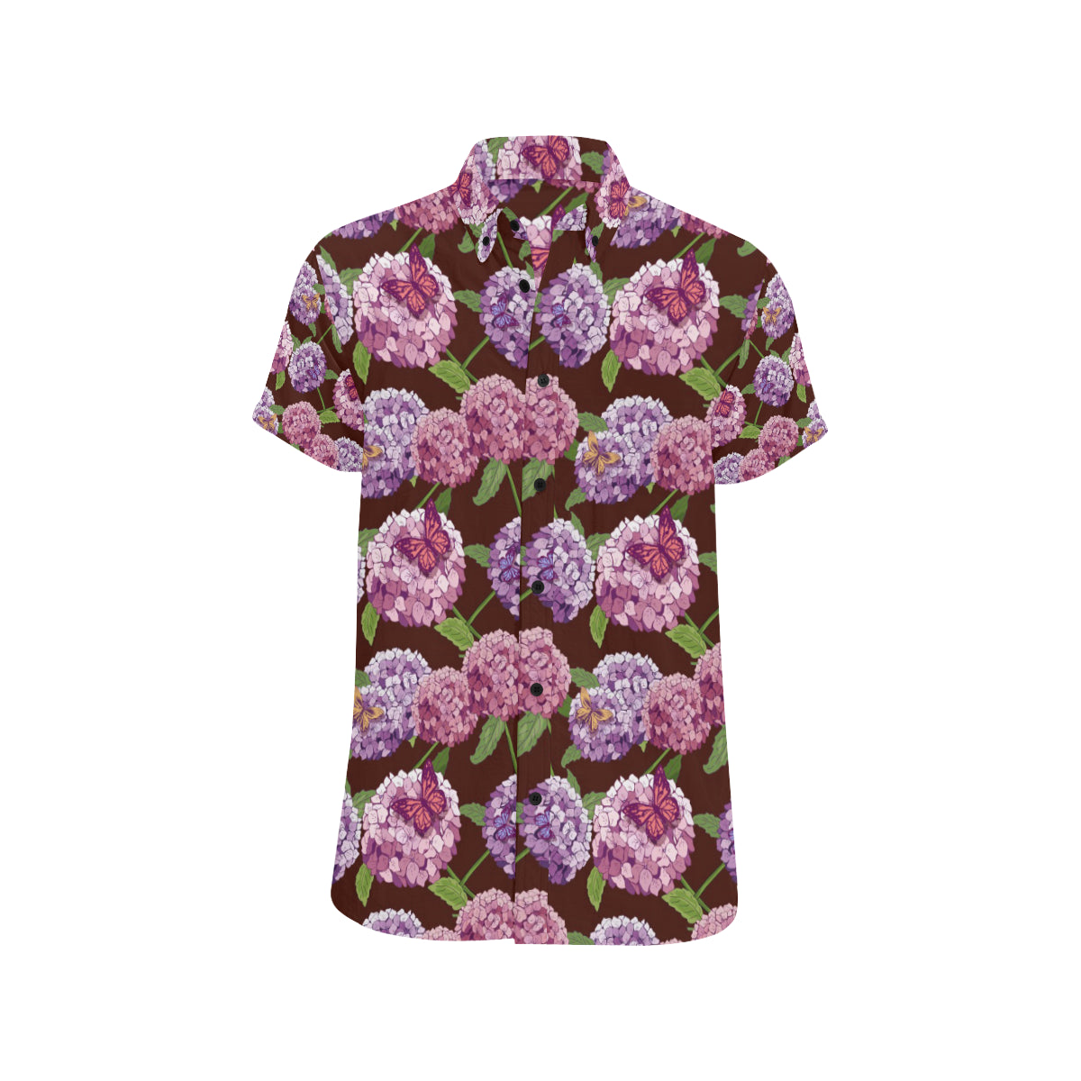 Hydrangea Pattern Print Design HD08 Men's Short Sleeve Button Up Shirt