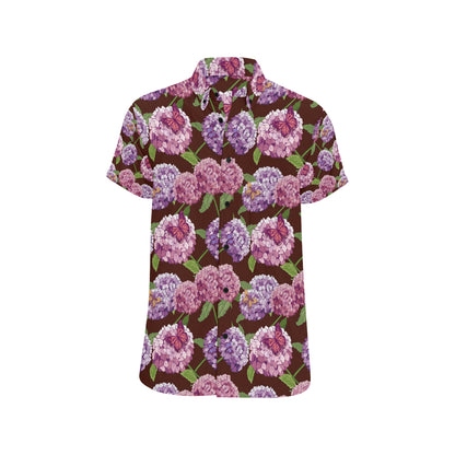 Hydrangea Pattern Print Design HD08 Men's Short Sleeve Button Up Shirt