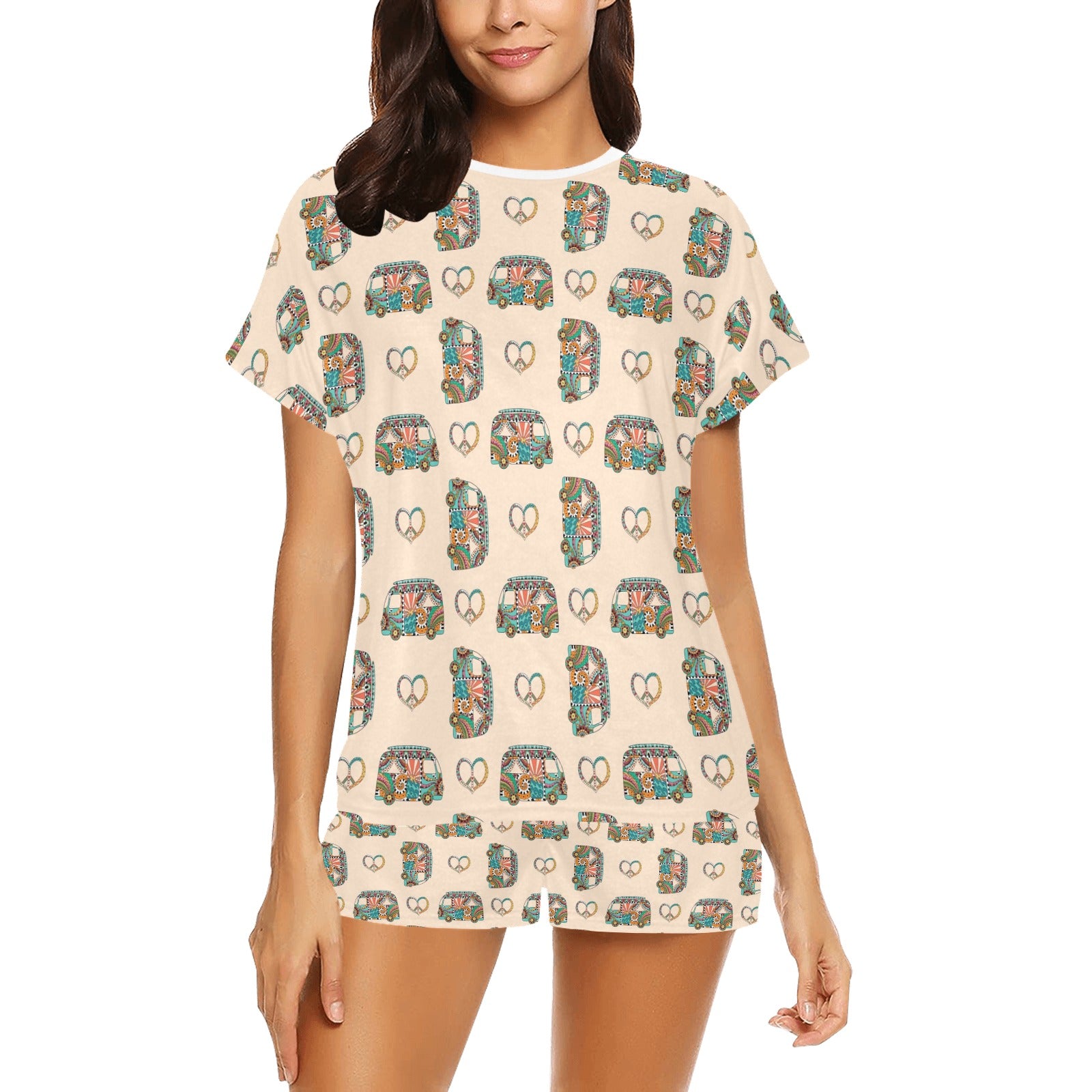 Hippie Van Peace Print Design LKS303 Women's Short Pajama Set