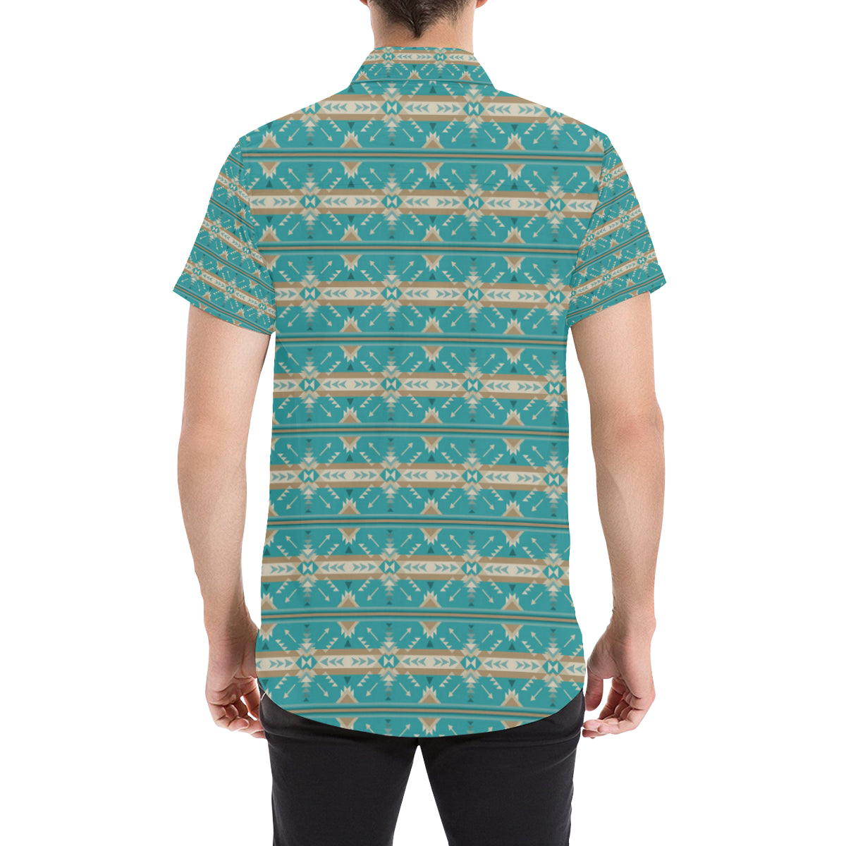 Southwest Native Design Themed Print Men's Short Sleeve Button Up Shirt