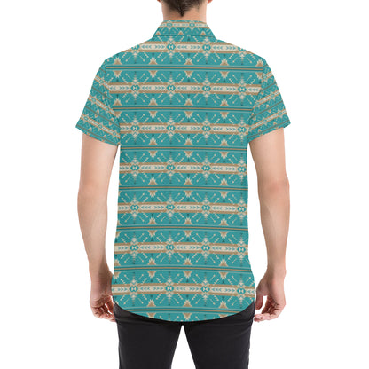 Southwest Native Design Themed Print Men's Short Sleeve Button Up Shirt