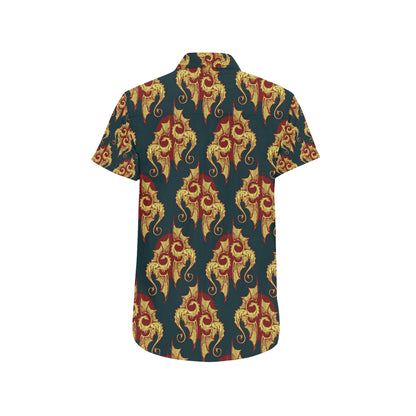 Dragons Gold Design Pattern Men's Short Sleeve Button Up Shirt