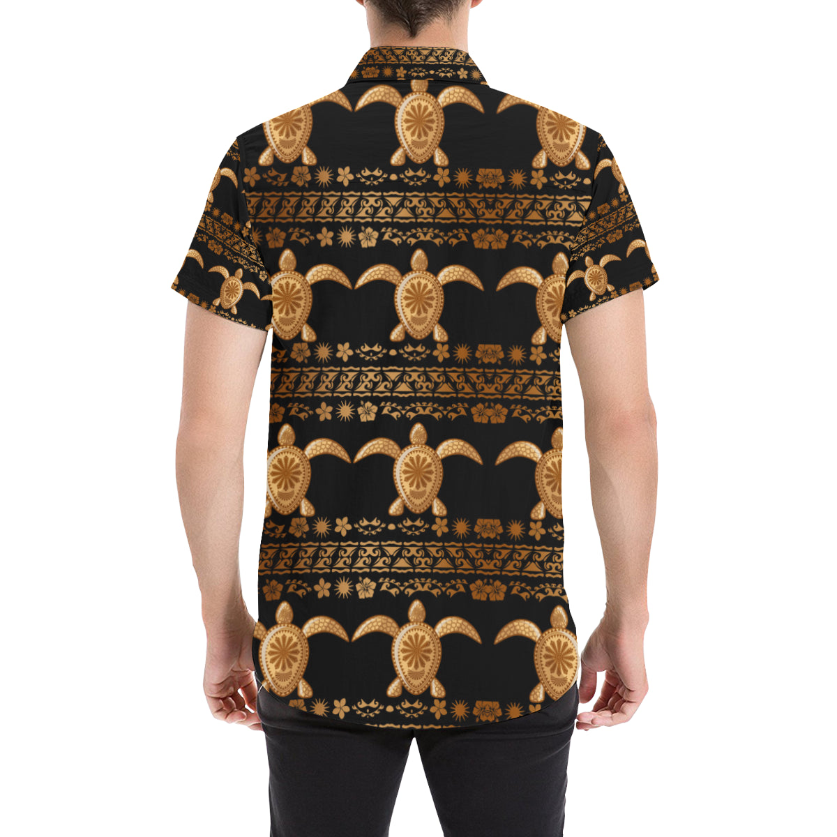 Tribal Sea turtle Polynesian Hawaiian Men's Short Sleeve Button Up Shirt
