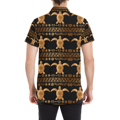 Tribal Sea turtle Polynesian Hawaiian Men's Short Sleeve Button Up Shirt