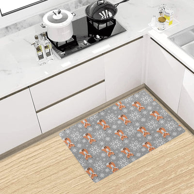 Knit Red Fox Pattern Print Design 02 Kitchen Mat