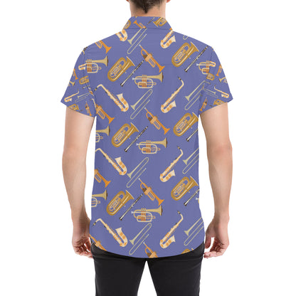 Trombone Pattern Print Design 02 Men's Short Sleeve Button Up Shirt