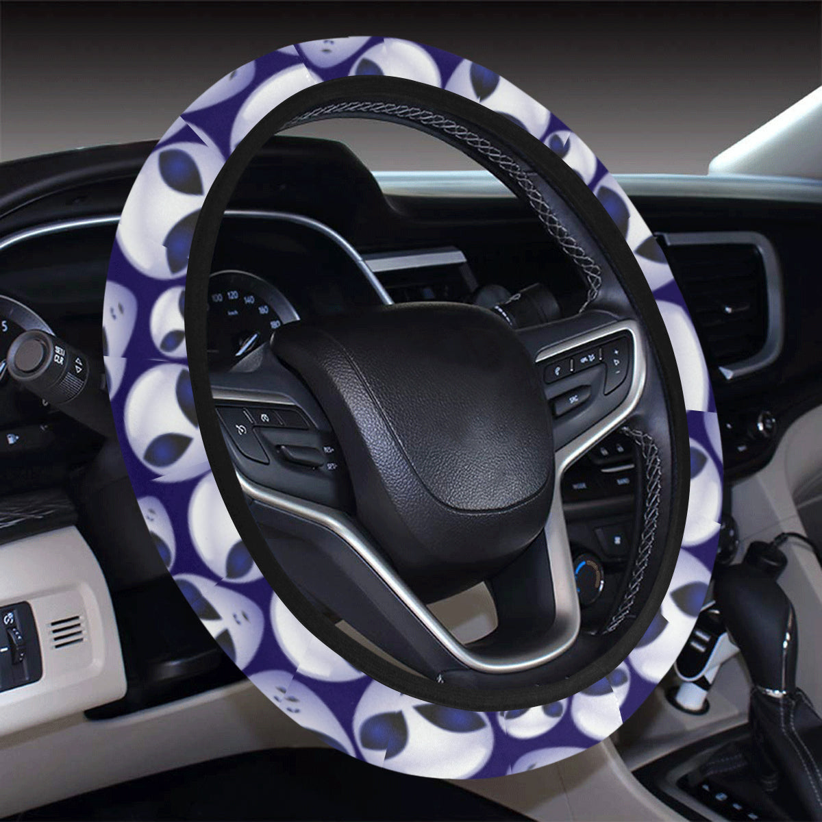 Alien Head Extraterrestrial Steering Wheel Cover with Elastic Edge