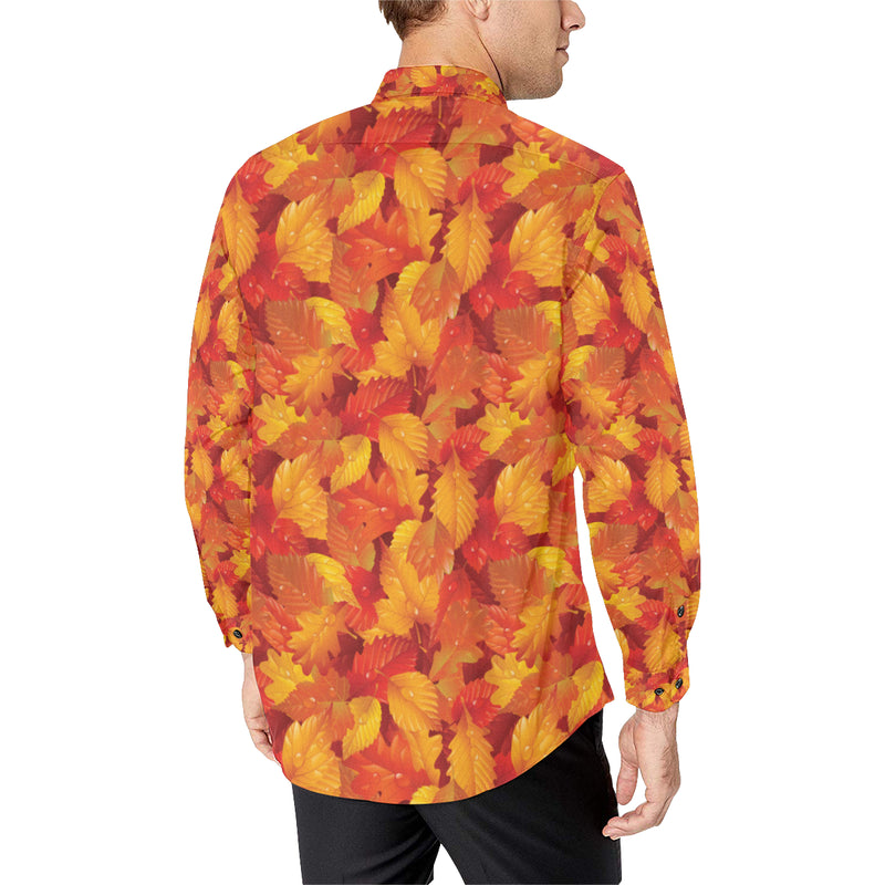 Elm Leave Autum Print Pattern Men's Long Sleeve Shirt