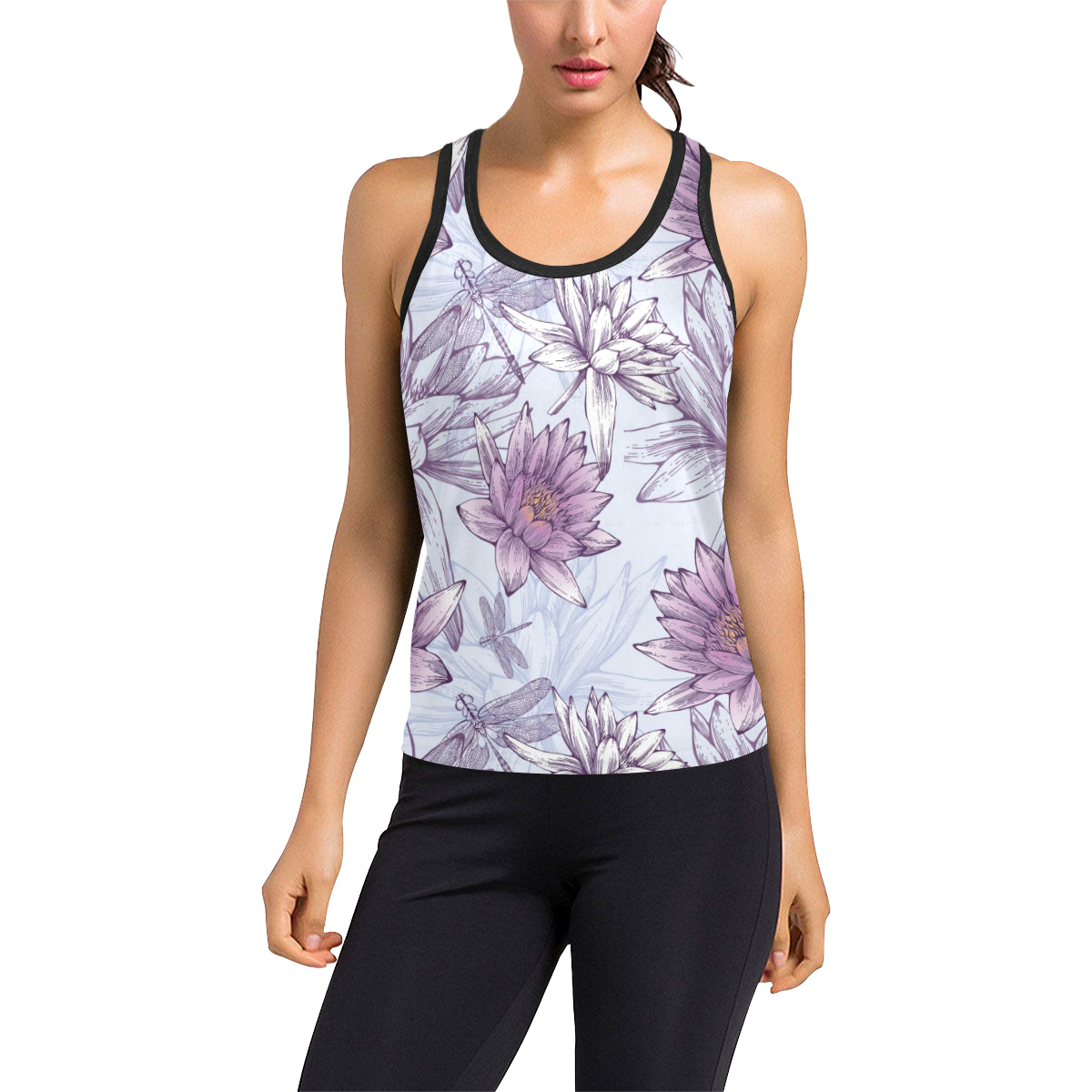 Water Lily Pattern Print Design WL01 Women's Racerback Tank Top