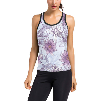 Water Lily Pattern Print Design WL01 Women's Racerback Tank Top