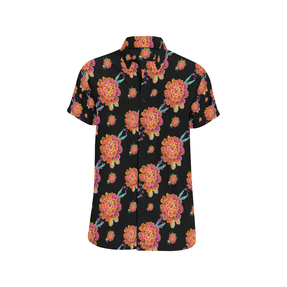 Marigold Pattern Print Design 01 Men's Short Sleeve Button Up Shirt