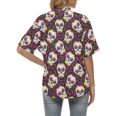 sugar skull Floral Pattern Women's Hawaiian Shirt