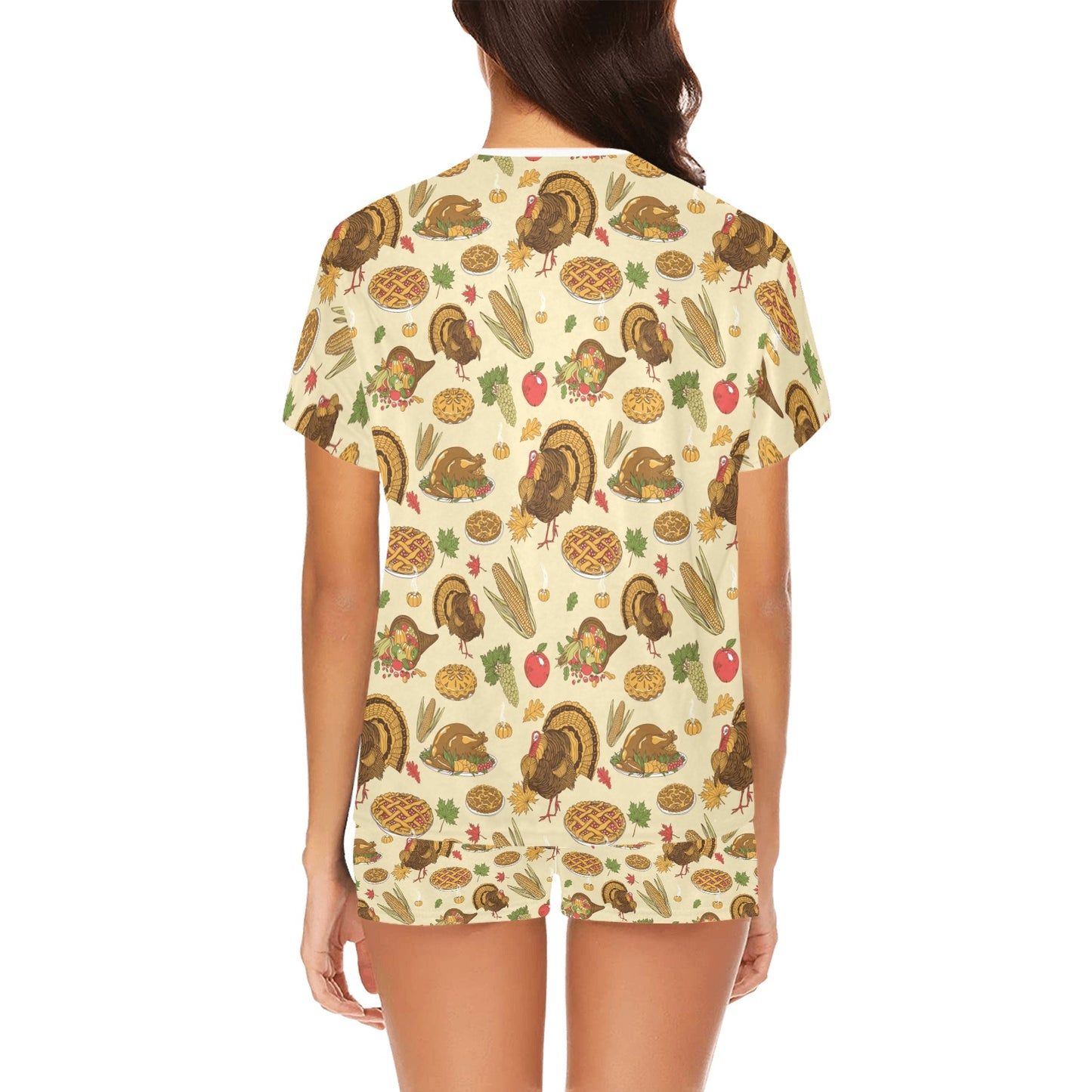 Thanksgiving Print Design LKS302 Women's Short Pajama Set