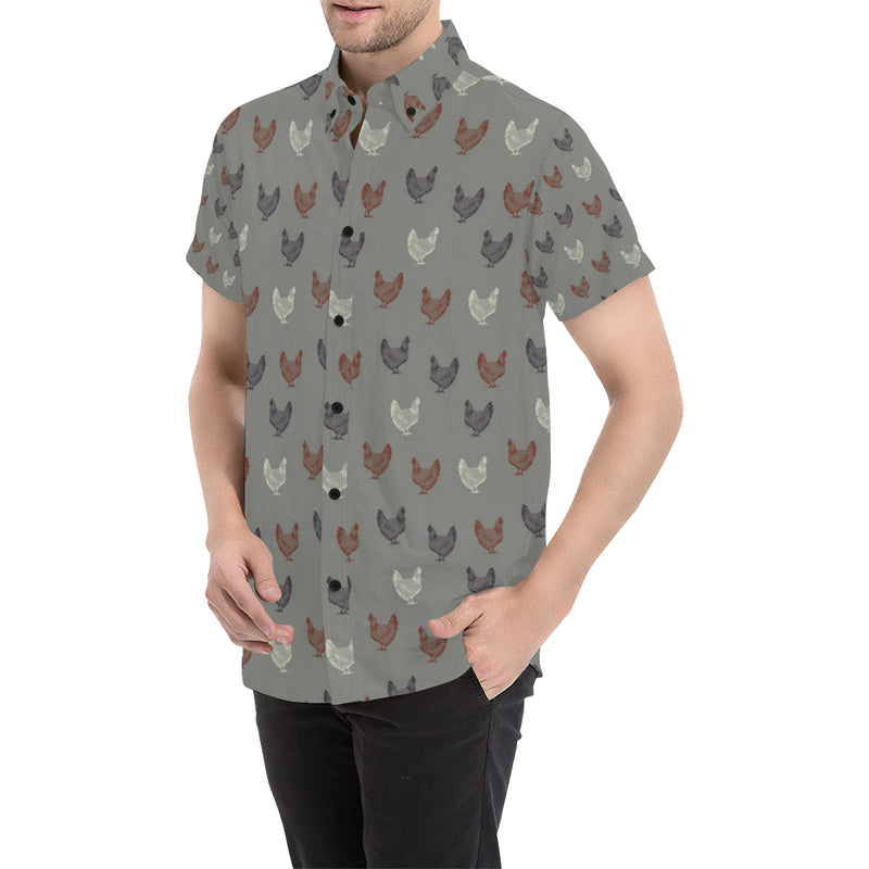 Chicken Pattern Print Design 01 Men's Short Sleeve Button Up Shirt