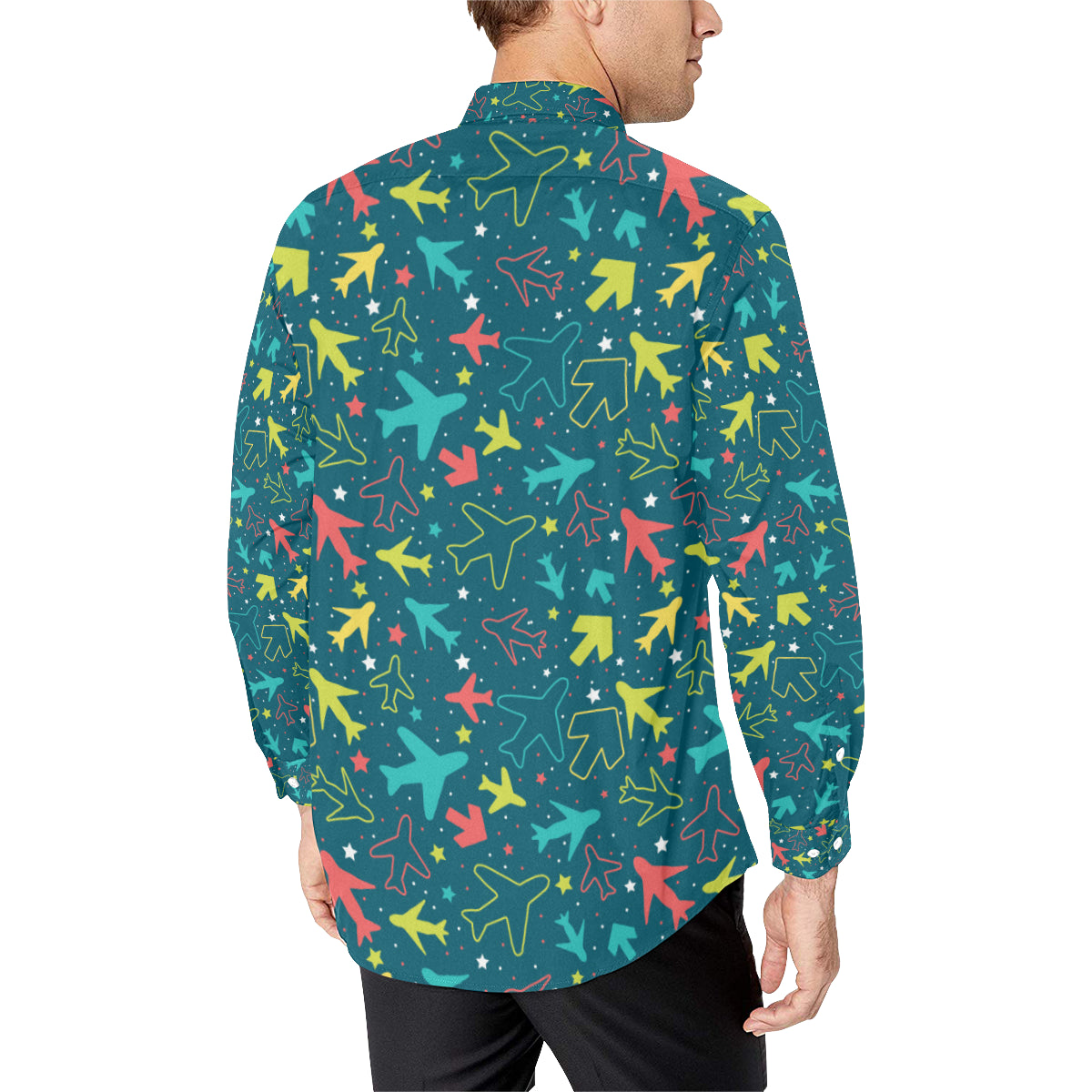 Airplane Pattern Print Design 05 Men's Long Sleeve Shirt