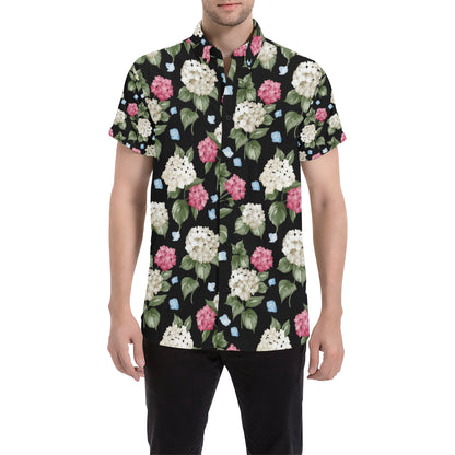 Hydrangea Pattern Print Design HD09 Men's Short Sleeve Button Up Shirt