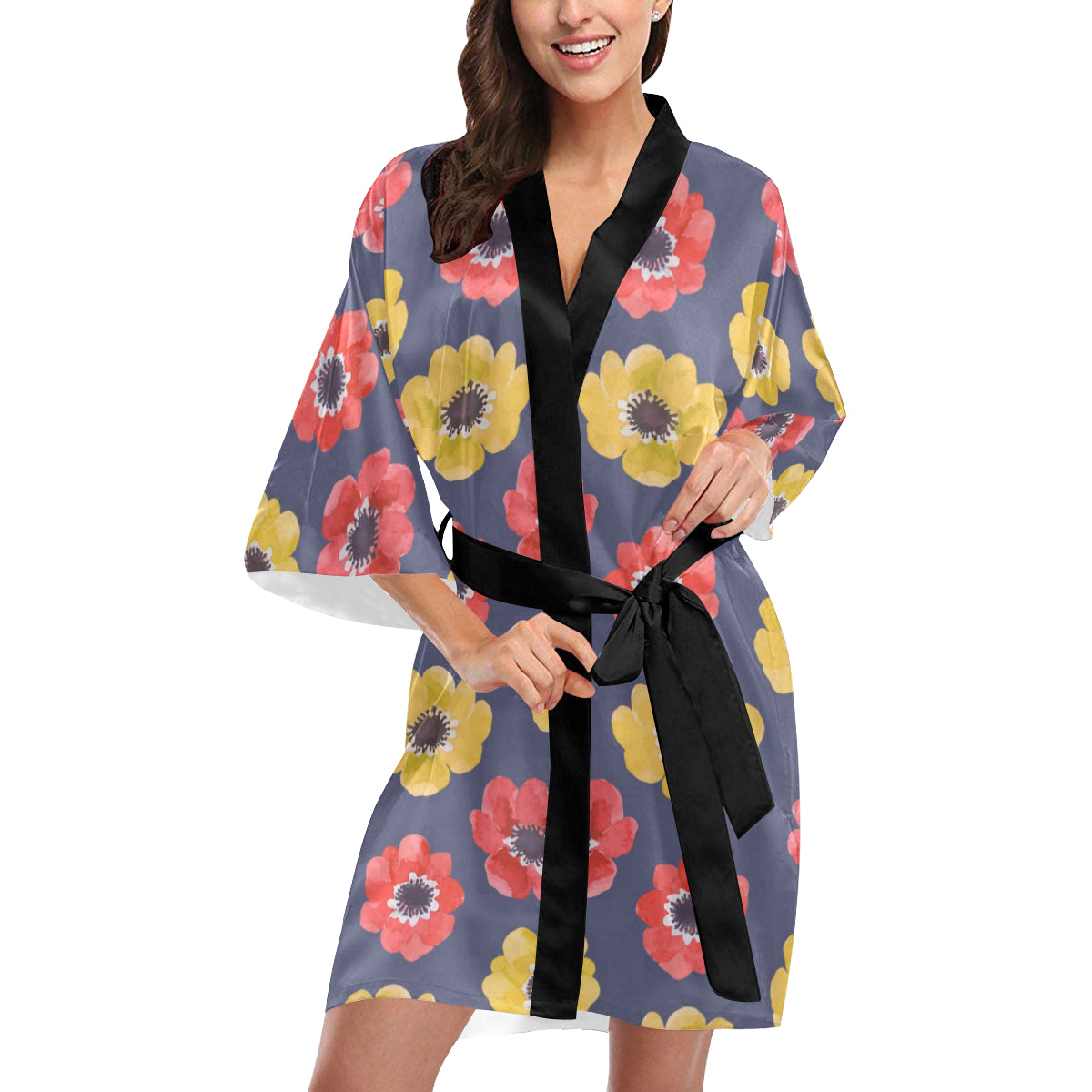 Anemone Pattern Print Design AM010 Women's Short Kimono
