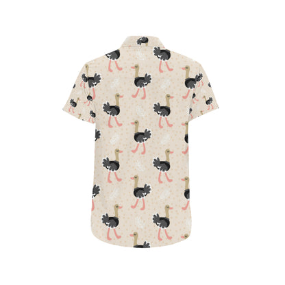 Ostrich Pattern Print Design 02 Men's Short Sleeve Button Up Shirt