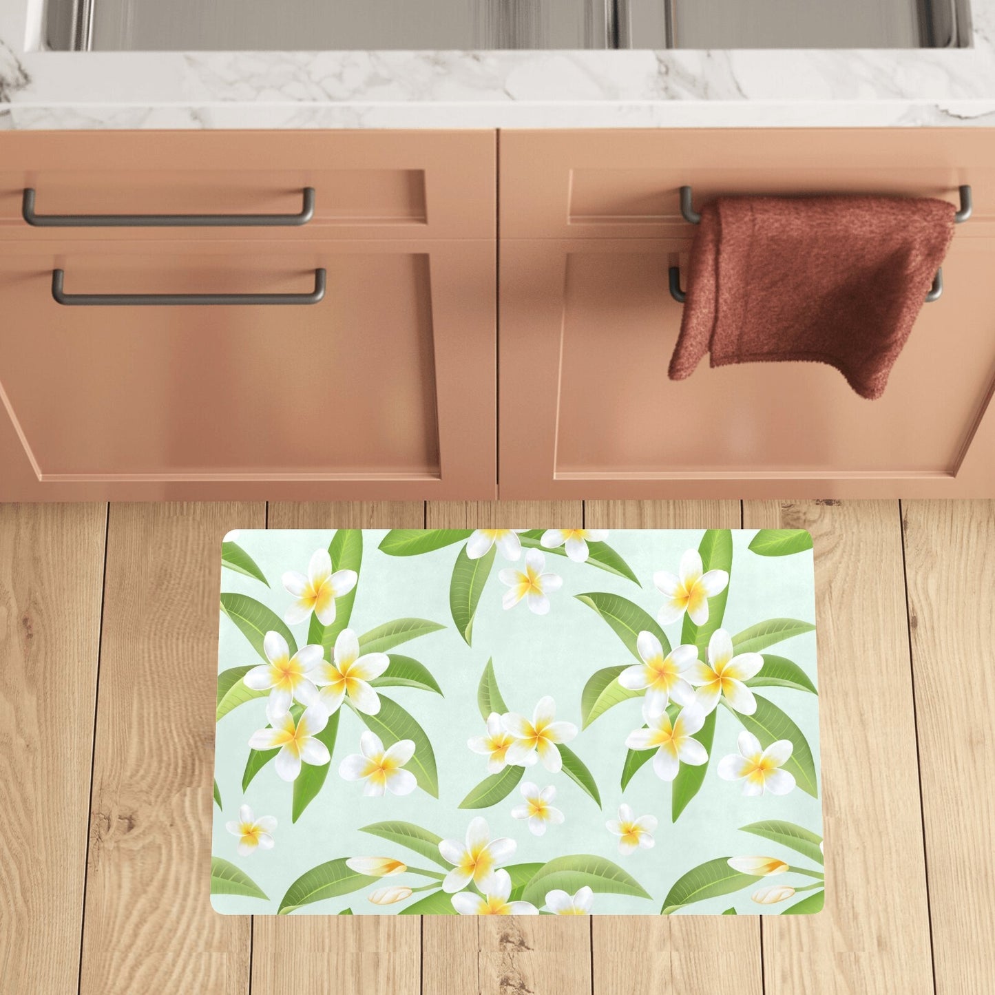 Yellow Plumeria Pattern Print Design PM024 Kitchen Mat