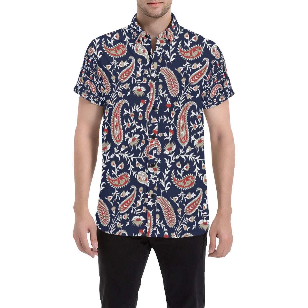 Paisley Pattern Print Design A05 Men's Short Sleeve Button Up Shirt