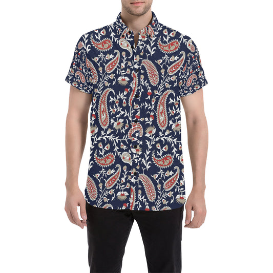 Paisley Pattern Print Design A05 Men's Short Sleeve Button Up Shirt