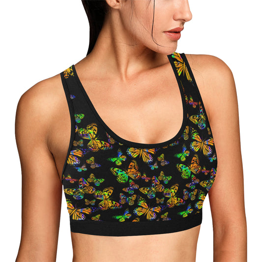 Butterfly Neon Color Print Pattern Sports Bra