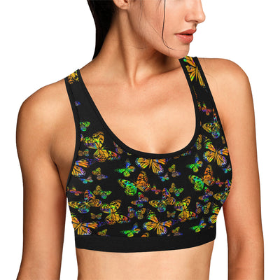 Butterfly Neon Color Print Pattern Sports Bra