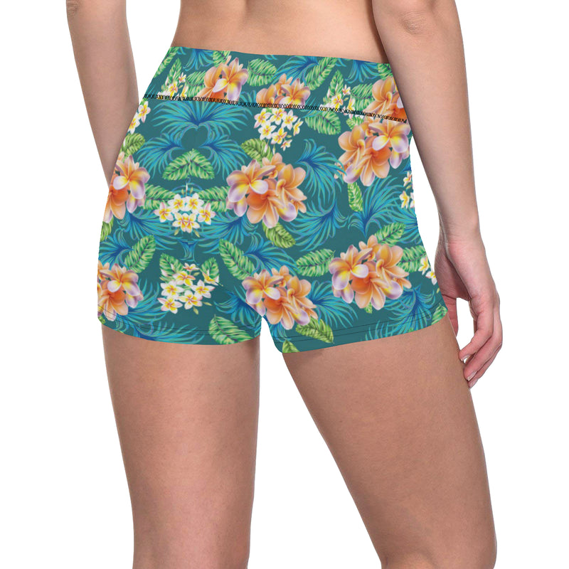 Plumeria Tropical Flower Design Print Yoga Shorts