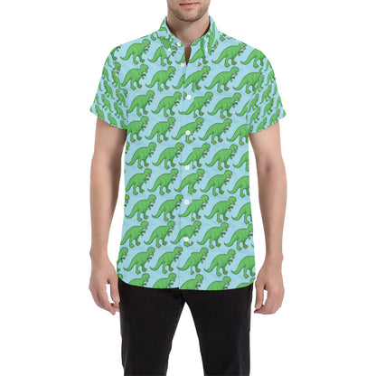 T Rex Pattern Print Design A01 Men's Short Sleeve Button Up Shirt