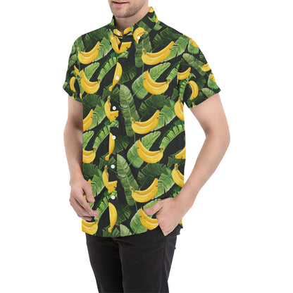 Banana Pattern Print Design BA01 Men's Short Sleeve Button Up Shirt