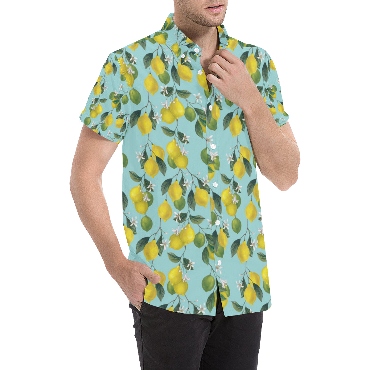 Lemon Pattern Print Design LM05 Men's Short Sleeve Button Up Shirt