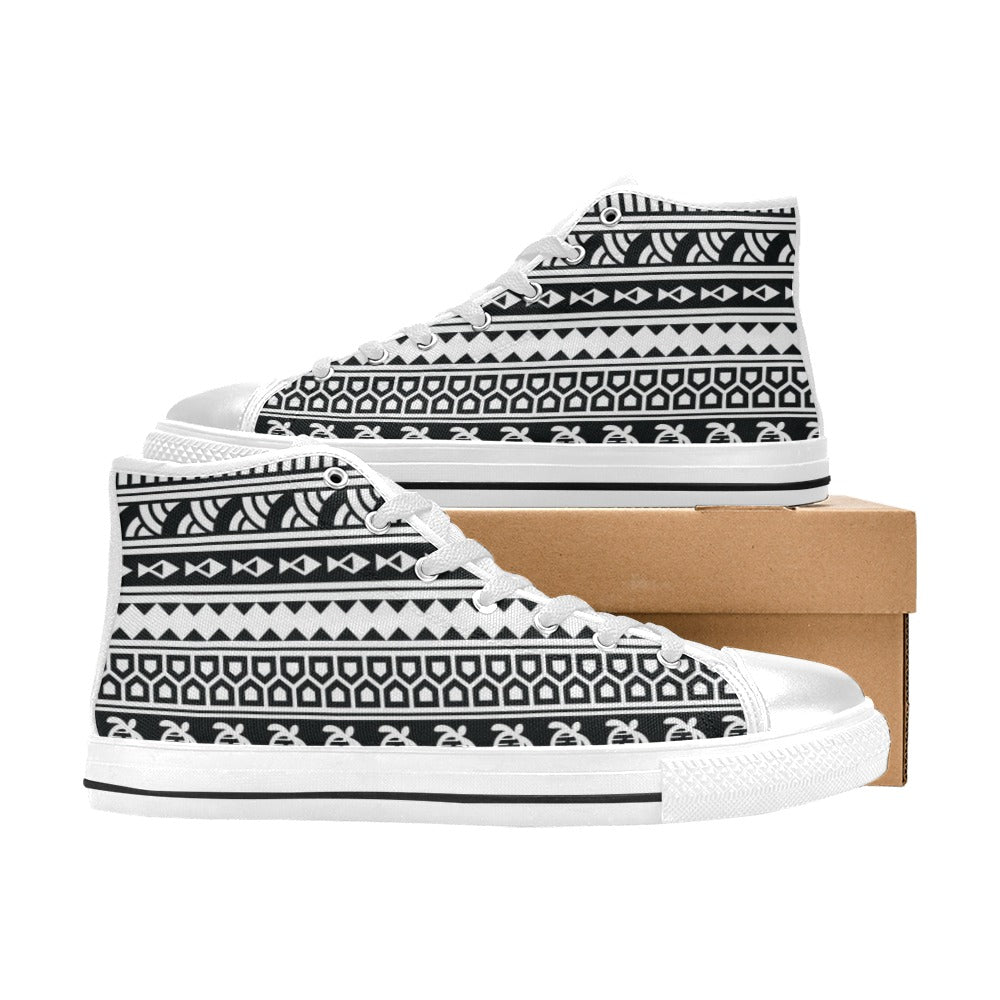 Samoan Pattern Print Design LKS303 High Top Women's White Shoes