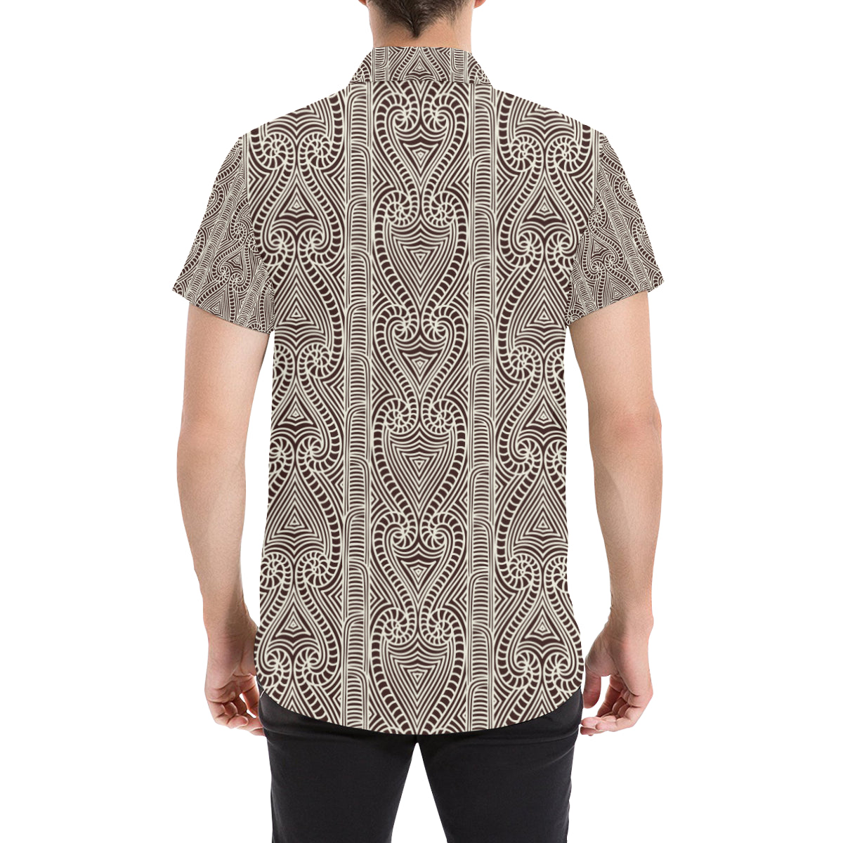 Maori Pattern Print Design 04 Men's Short Sleeve Button Up Shirt