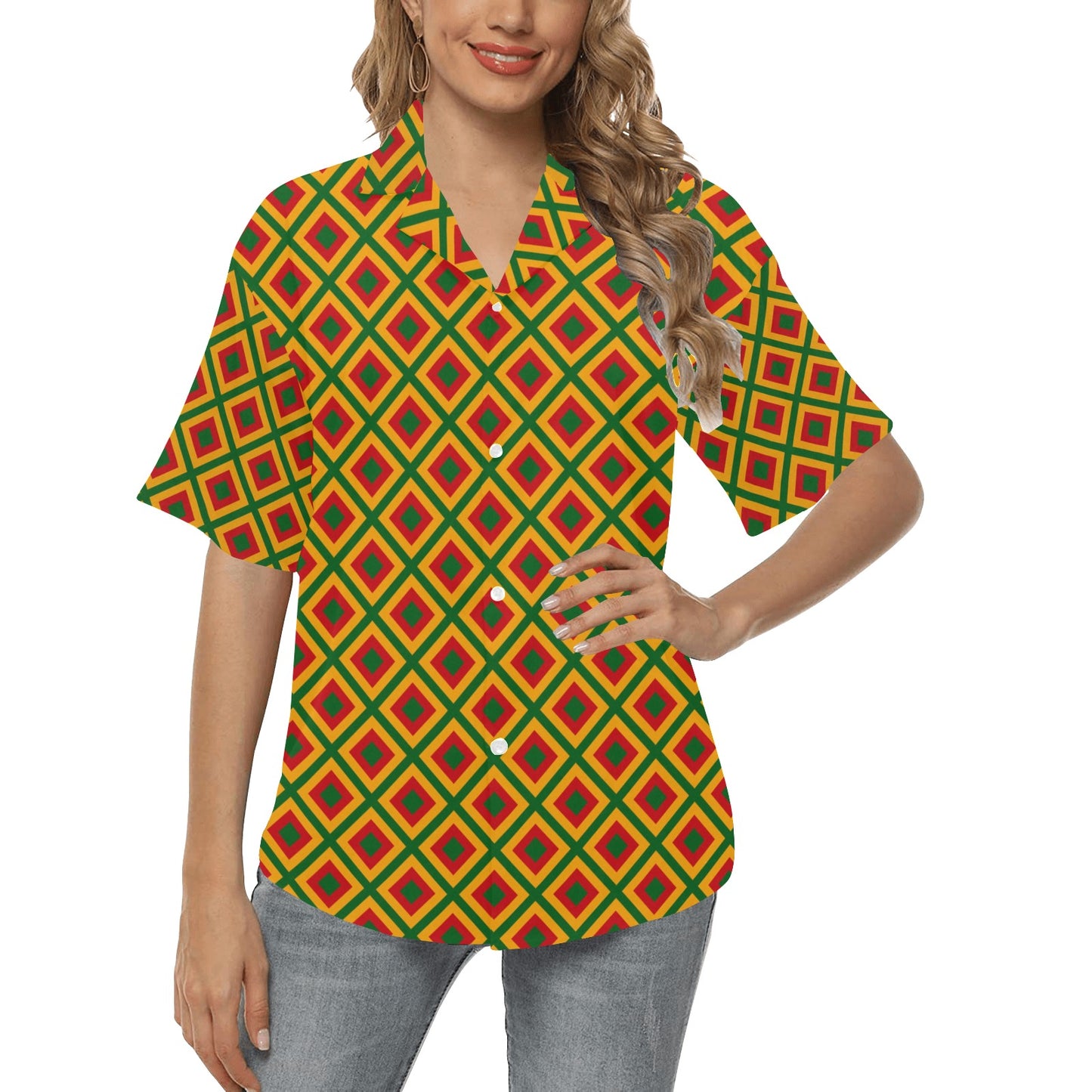 Rasta Reggae Color Cross Women's Hawaiian Shirt
