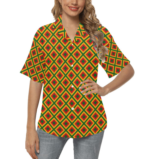 Rasta Reggae Color Cross Women's Hawaiian Shirt
