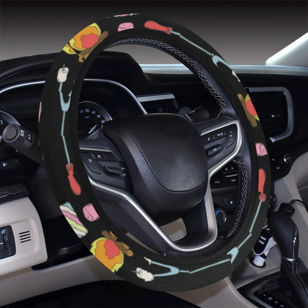 Camping Campfire Marshmallows Steering Wheel Cover with Elastic Edge