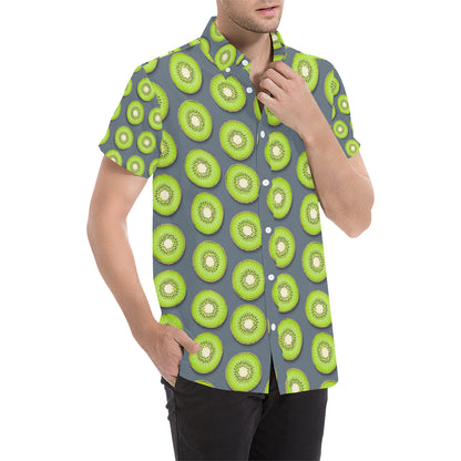 Kiwi Pattern Print Design KW06 Men's Short Sleeve Button Up Shirt