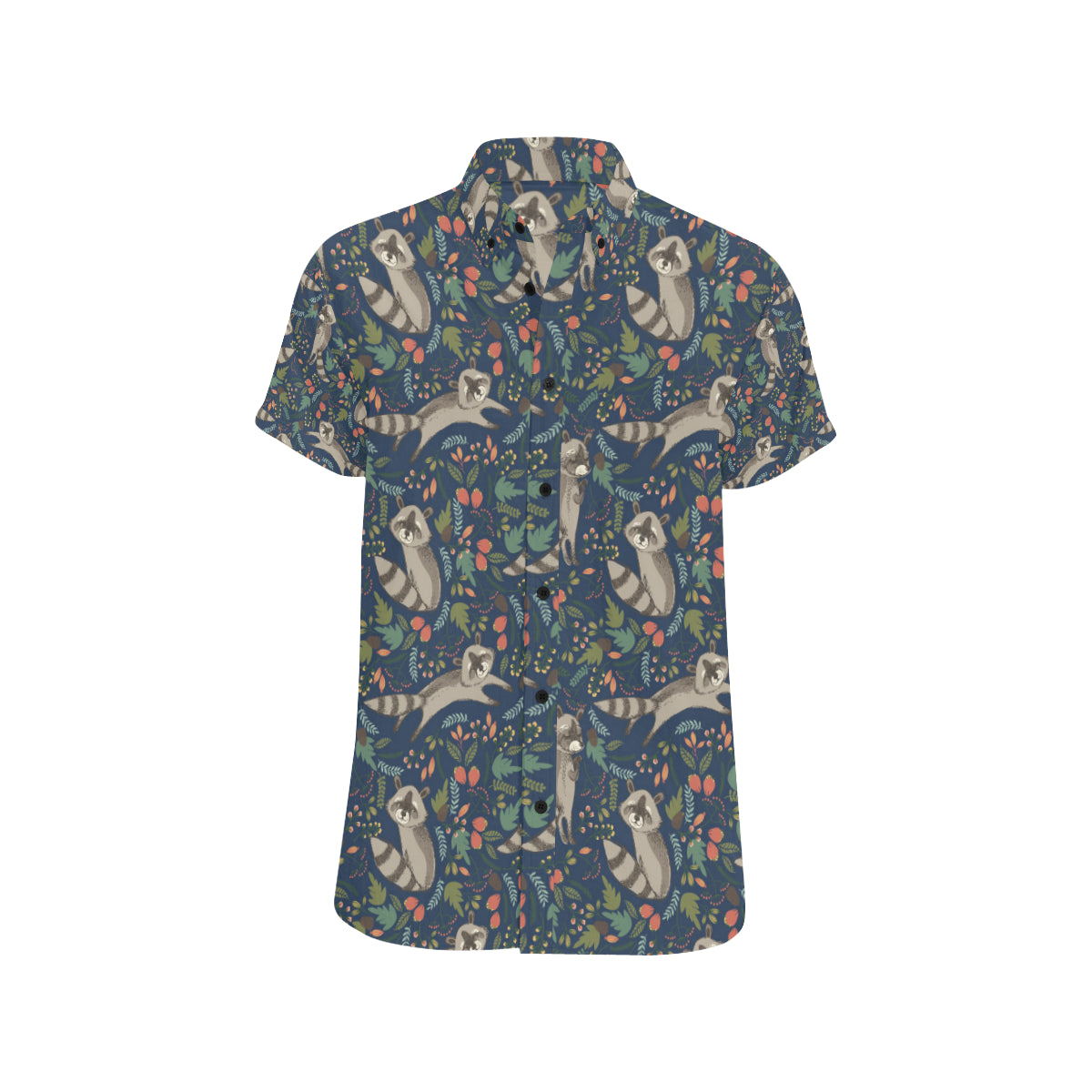 Raccoon Pattern Print Design A02 Men's Short Sleeve Button Up Shirt
